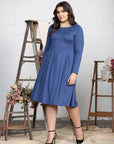 Long Sleeve Fit and Flare Plus Size Midi Dress