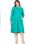 Long Sleeve Fit and Flare Plus Size Midi Dress