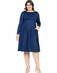 Long Sleeve Fit and Flare Plus Size Midi Dress