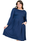 Long Sleeve Fit and Flare Plus Size Midi Dress