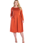 Long Sleeve Fit and Flare Plus Size Midi Dress