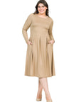 Long Sleeve Fit and Flare Plus Size Midi Dress