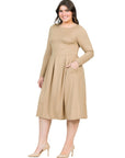 Long Sleeve Fit and Flare Plus Size Midi Dress