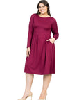 Long Sleeve Fit and Flare Plus Size Midi Dress