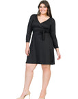 Chic V-Neck Long Sleeve Belted Plus Size Dress