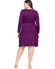 Chic V-Neck Long Sleeve Belted Plus Size Dress