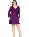Chic V-Neck Long Sleeve Belted Plus Size Dress