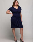 Short Sleeve V Neck Plus Size Faux Wrap Dress