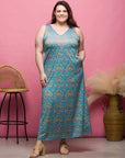 24seven Comfort Apparel Plus Size Sky Blue Sleeveless V Neck Maxi Dress With Pockets