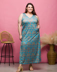 24seven Comfort Apparel Plus Size Sky Blue Sleeveless V Neck Maxi Dress With Pockets