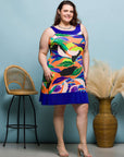24seven Comfort Apparel Plus Size Multicolor Scoop Neck Sleeveless Knee Length Dress