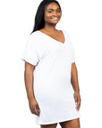 Plus Size Solid Color Loose Fit V Neck T Shirt Style Knee Length Dress