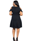 Plus Size Ruffle Cold Shoulder A Line Knee Length Dress