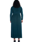 Long Sleeve V Neck Side Slit Plus Size Maxi Dress