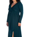 Long Sleeve V Neck Side Slit Plus Size Maxi Dress