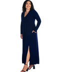 Long Sleeve V Neck Side Slit Plus Size Maxi Dress