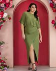 Boat Neck Batwing Sleeve Slit Plus Size Maxi Dress