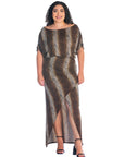 Animal Print Boat Neck Batwing Sleeve Slit Plus Size Maxi Dress