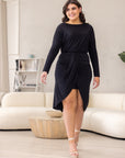 Long Sleeve Dressy Tulip Skirt Knee Length Plus Size Dress