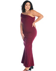 Formal One Shoulder Rouched Mermaid Plus Size Maxi Dress