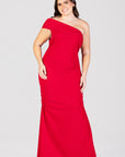 Formal One Shoulder Rouched Mermaid Plus Size Maxi Dress