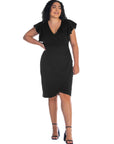 V Neck Ruffle Sleeve Knee Length Plus Size Dress