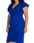 V Neck Ruffle Sleeve Knee Length Plus Size Dress