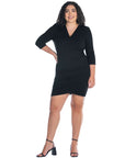 V Neck Elbow Sleeve Knee Length Plus Size Coktail Dress