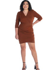 V Neck Elbow Sleeve Knee Length Plus Size Coktail Dress