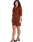 V Neck Elbow Sleeve Knee Length Plus Size Coktail Dress