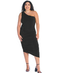 One Shoulder Ruched Plus Size Bodycon Dress