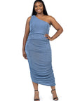 One Shoulder Ruched Plus Size Bodycon Dress
