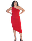 One Shoulder Ruched Plus Size Bodycon Dress