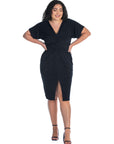 Short Sleeve V Neck Twist Front Split Plus Size Hem Dress