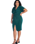 Short Sleeve V Neck Twist Front Split Plus Size Hem Dress