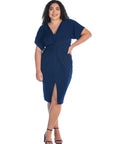 Short Sleeve V Neck Twist Front Split Plus Size Hem Dress
