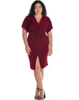Short Sleeve V Neck Twist Front Split Plus Size Hem Dress