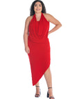 Cowl Neck Long Asymmetrical Backless Plus Size Halter Dress