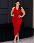 Cowl Neck Long Asymmetrical Backless Plus Size Halter Dress