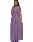 24seven Comfort Apparel Plus Size Flutter Sleeve Metallic Knit Maxi Dress Front Slit Empire Waist