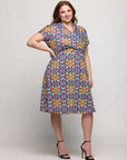 24seven Comfort Apparel Plus Size Floral Print Short Sleeve Knee Length V Neck Wrap Dress