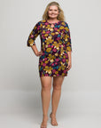 24seven Comfort Apparel Plus Size Plum Floral Print Keyhole Neckline Sheath Dress