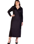 Plus Size Comfortable Collared Wrap Maxi Dress