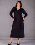 Plus Size Comfortable Collared Wrap Maxi Dress