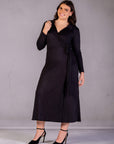 Plus Size Comfortable Collared Wrap Maxi Dress