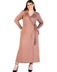 Plus Size Comfortable Collared Wrap Maxi Dress