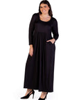 Plus Size Long Sleeve Empire Waist Pocket Maxi Dress