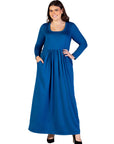 Plus Size Long Sleeve Empire Waist Pocket Maxi Dress