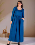 Plus Size Long Sleeve Empire Waist Pocket Maxi Dress