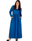 Plus Size Long Sleeve Empire Waist Pocket Maxi Dress